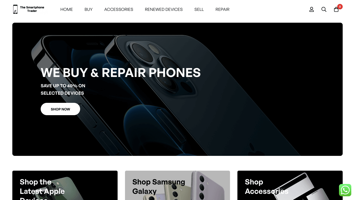 Smartphone Trader e-commerce platform showcasing mobile device sales and trading services